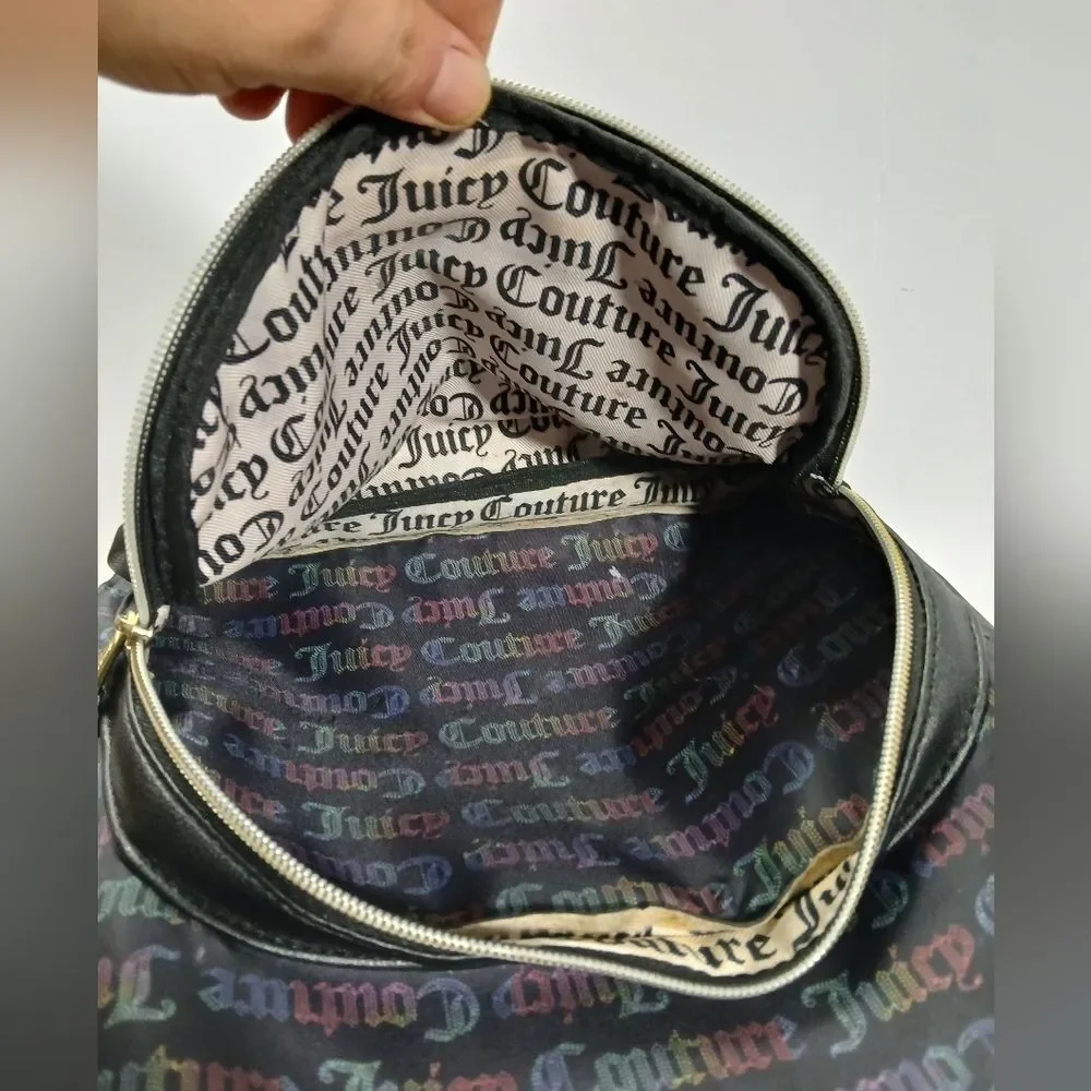 Juicy Couture Womens Backpack Black Mutli Color Lettering With‎ Gold Tones